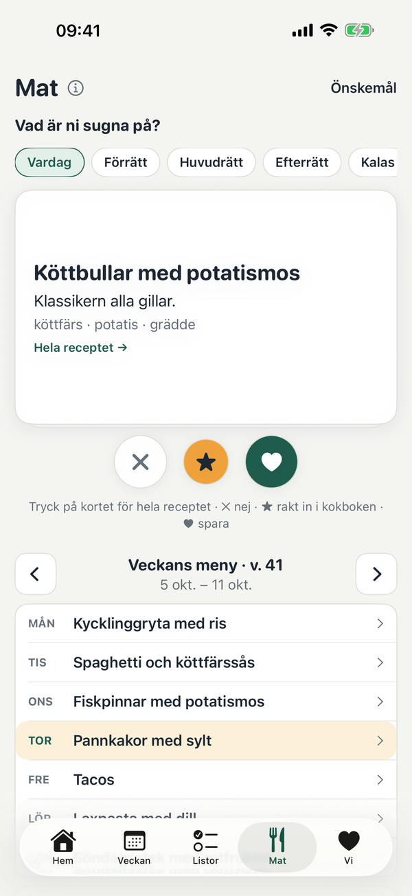 Mat: svep bland recept och se veckans meny