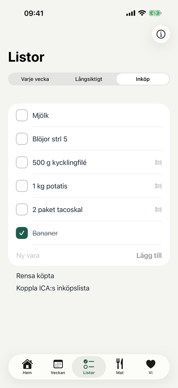 Listor: inköpslistan